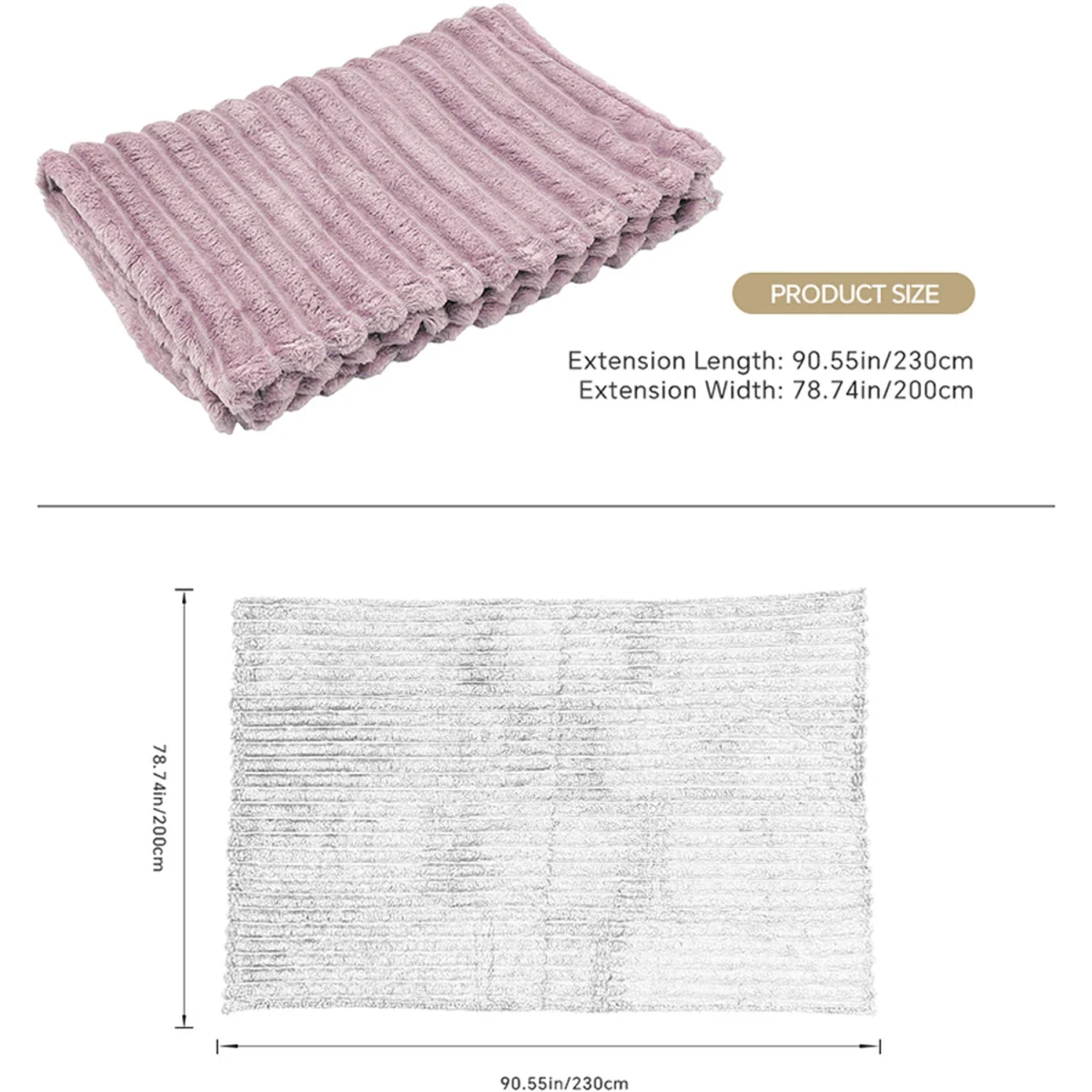 Reversible Fluffy Striped Throw Blanket,230 x 200cm - Purple – image 2