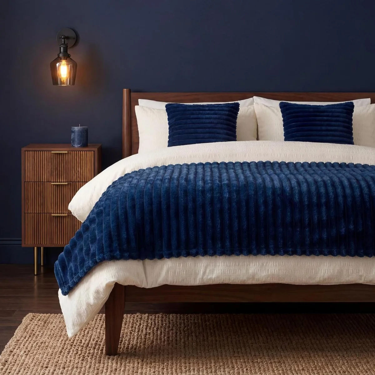 OHS Faux Fur Thick Ribbed Throw - Navy / 125cm / 0.94kg – image 2