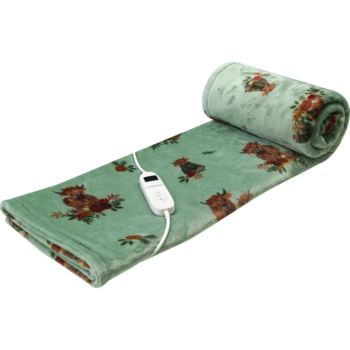 Lola Highland Cow Electric Heated Throw - Green – image 2