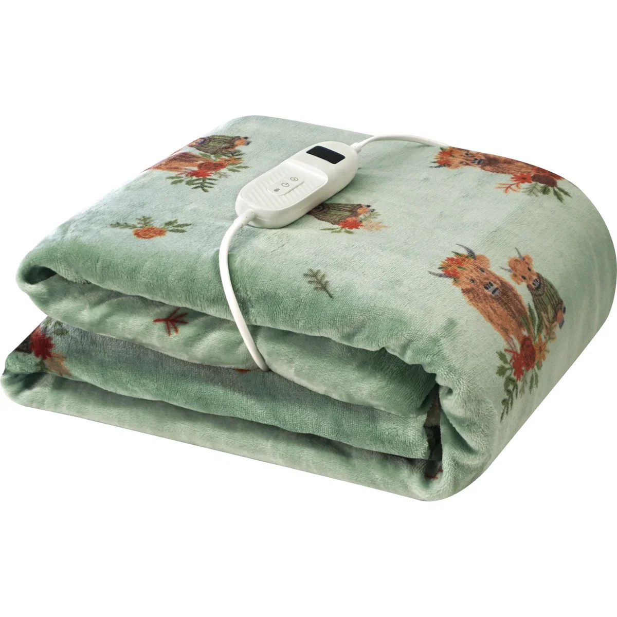 Lola Highland Cow Electric Heated Throw - Green – image 4