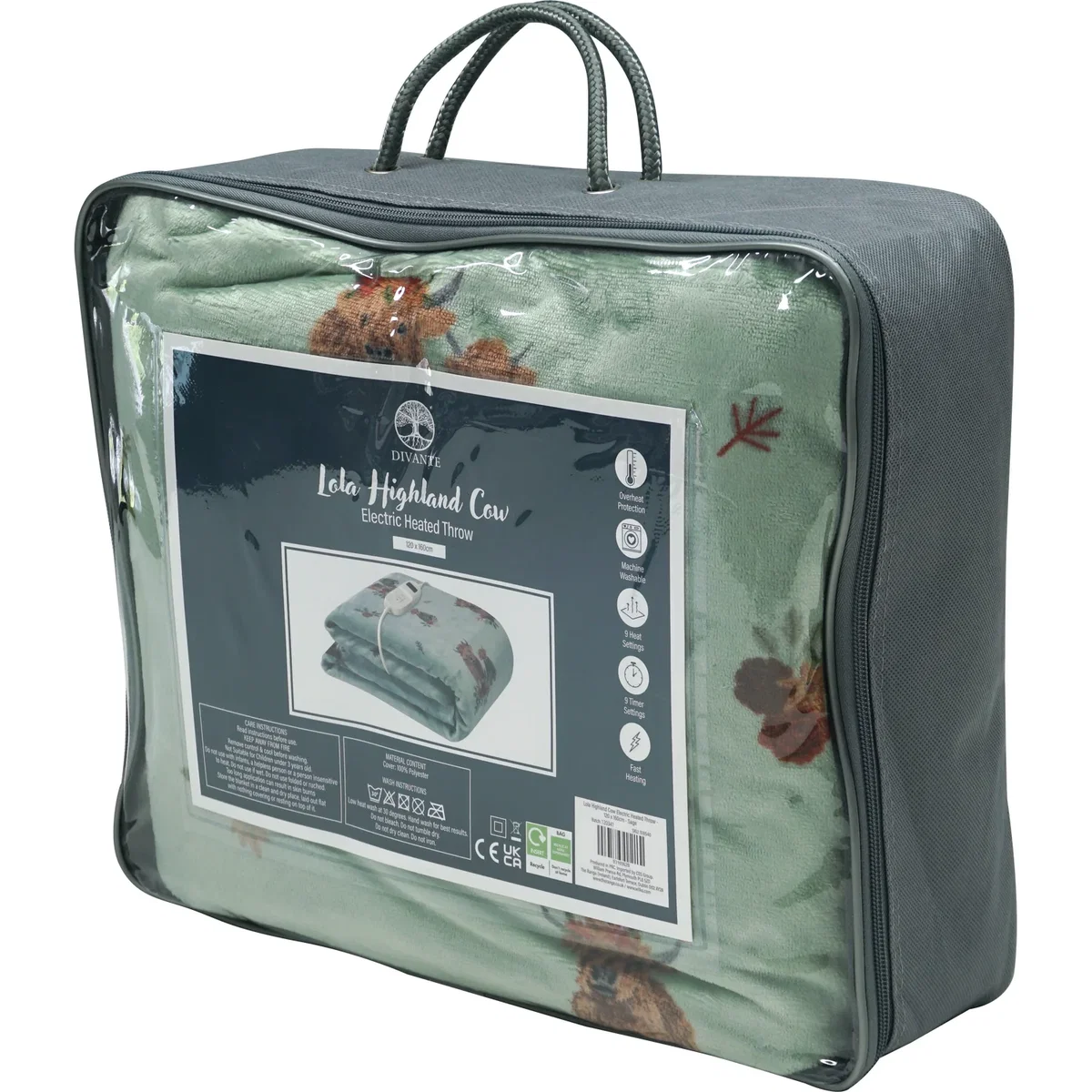 Lola Highland Cow Electric Heated Throw - Green – image 8