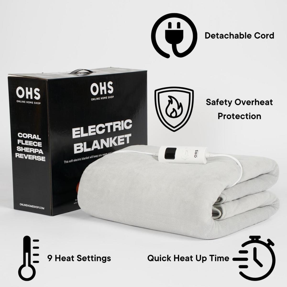 Sherpa Heated Electric Blanket Throw Over Winter Warm - Grey – image 5