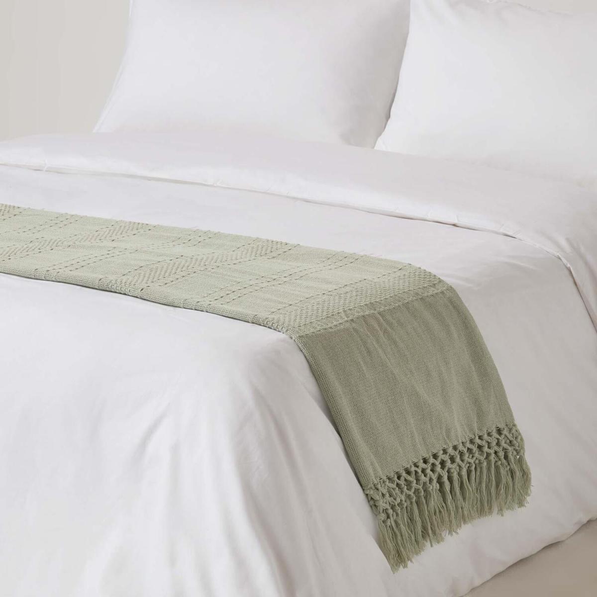 Homescapes Kashi Cotton Throw with Tassels - Sage / 200cm – image 2