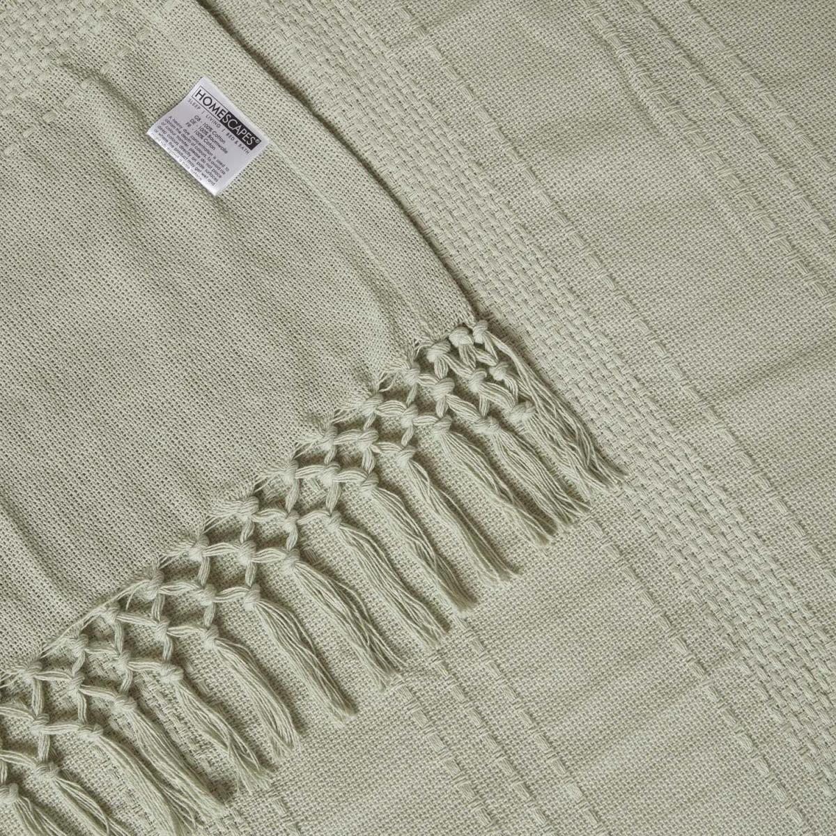 Homescapes Kashi Cotton Throw with Tassels - Sage / 200cm – image 4