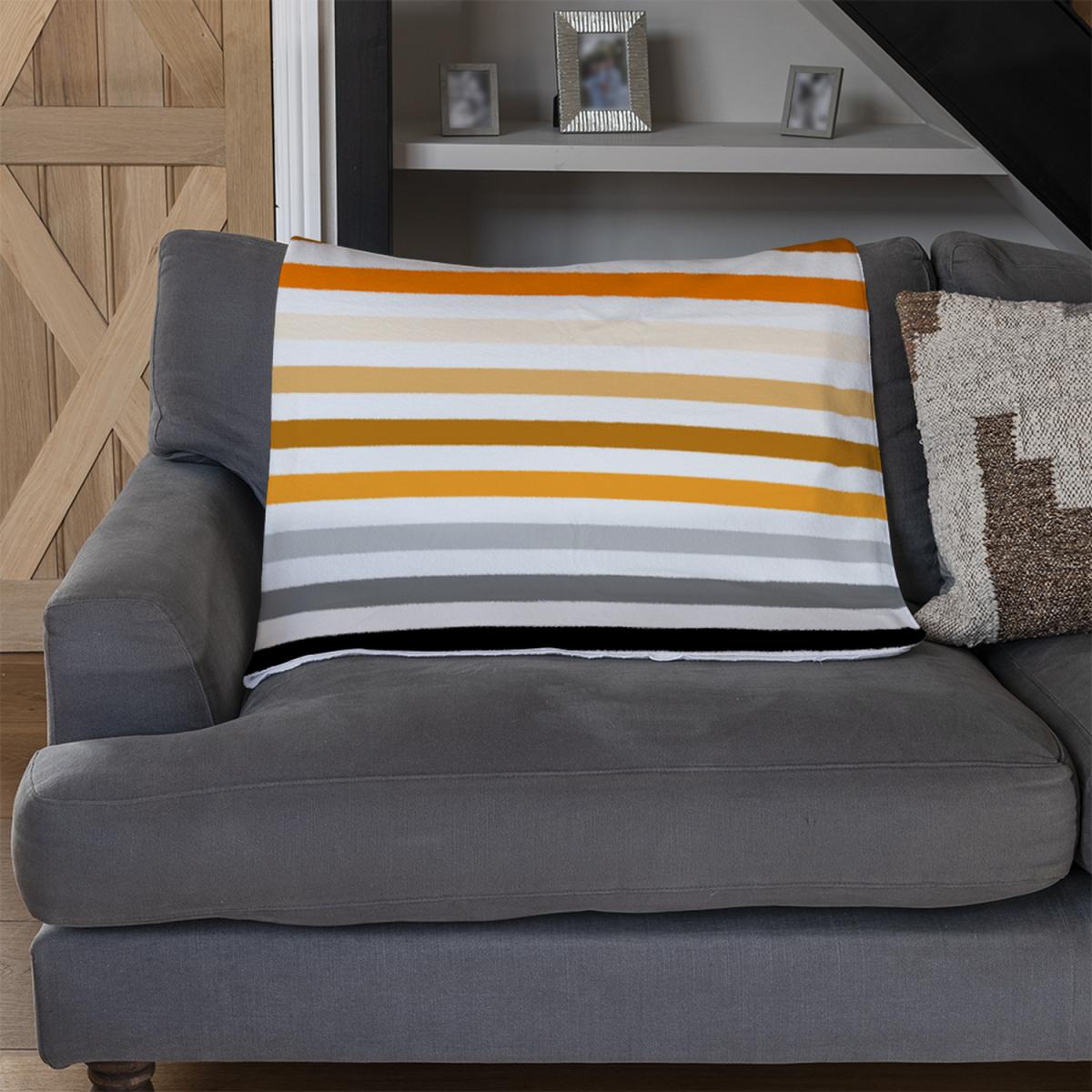 Striped Pattern Orange Black Gray Beige And Brown Blanket - Orange – image 3