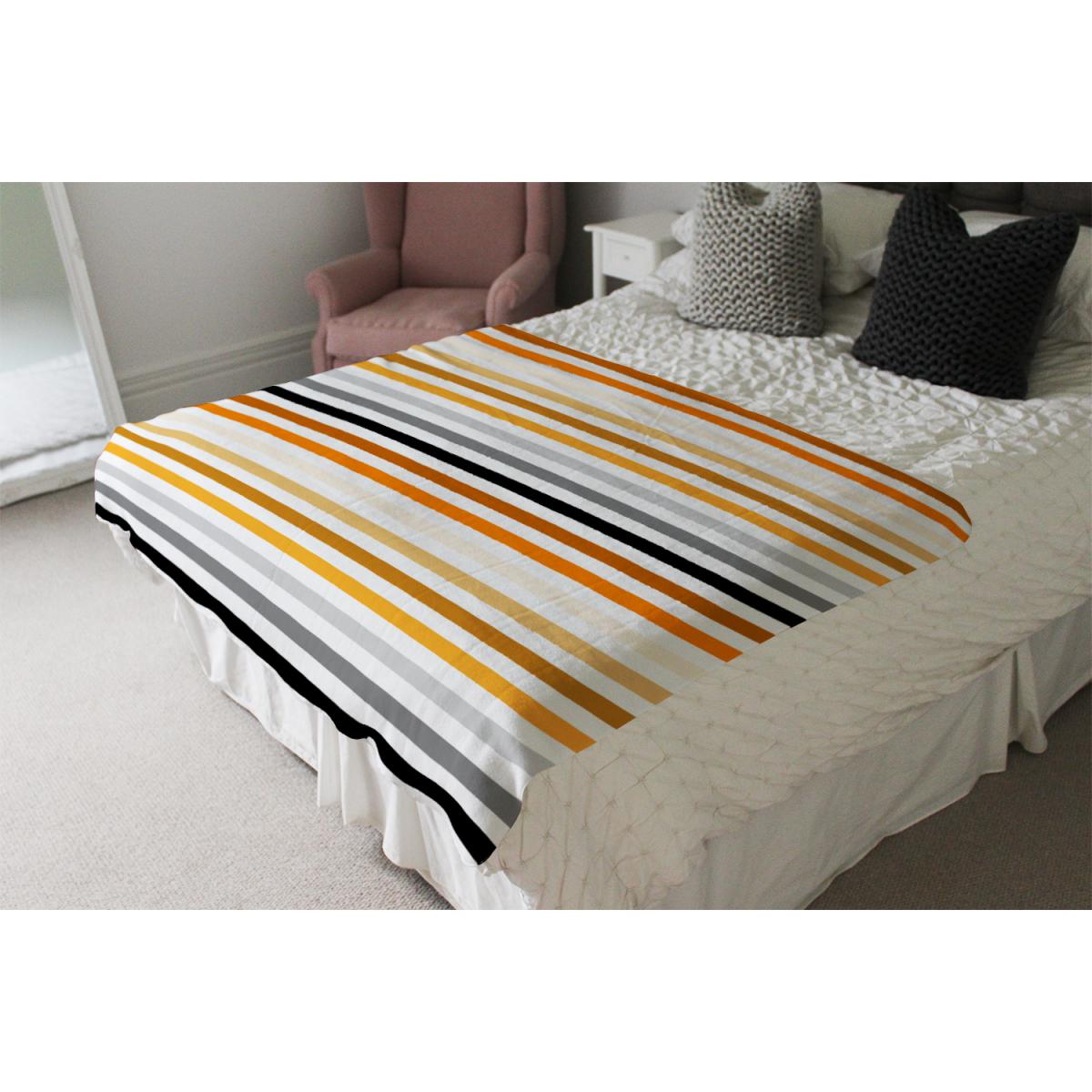 Striped Pattern Orange Black Gray Beige And Brown Blanket - Orange – image 4