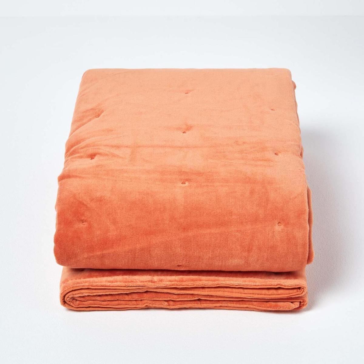 Homescapes Velvet Quilted Throw with Stitch - Burnt Orange / 150cm – image 3