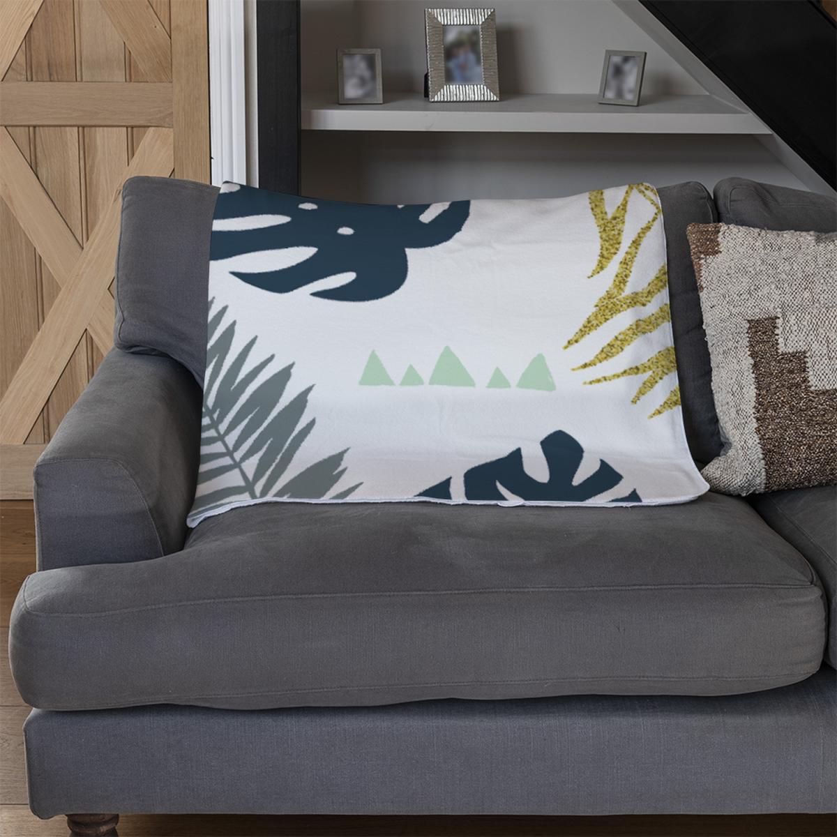 Gold Glitter  Navy Leaves Blanket - Blue – image 3