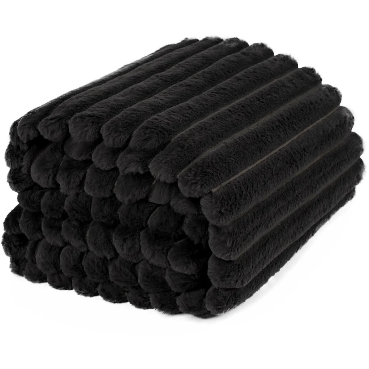 OHS Faux Fur Thick Ribbed Throw - Black / 150cm / 1.5kg – image 6