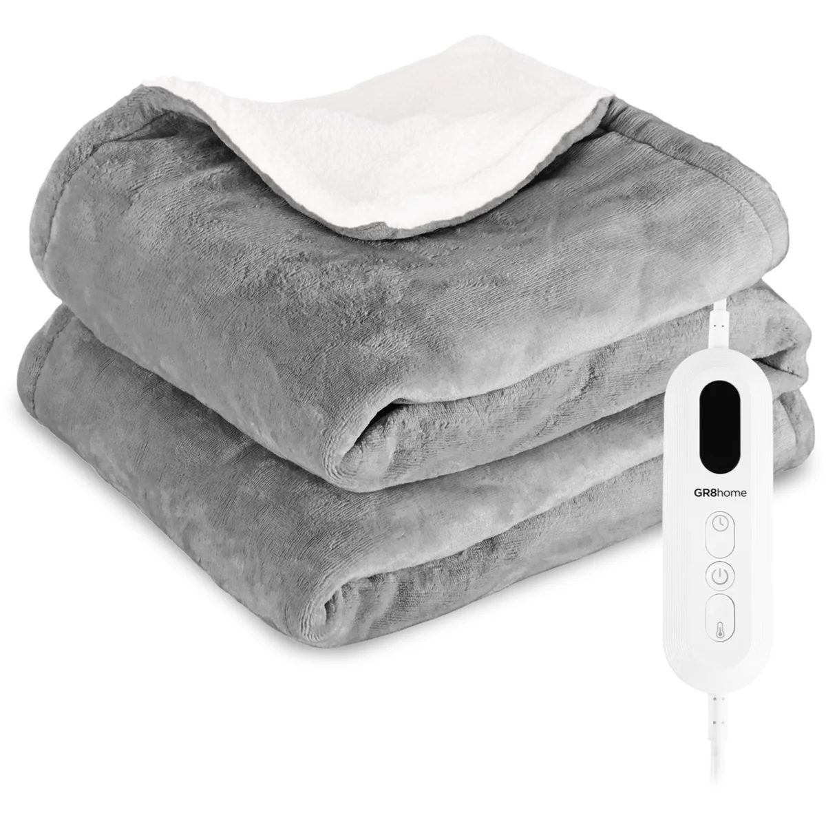 Electric Heated Blanket 160x130cm Adjustable Heat Settings Washable Throw - Grey – image 2