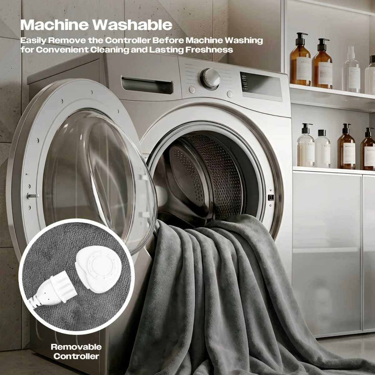 Electric Heated Blanket 160x130cm Adjustable Heat Settings Washable Throw - Grey – image 3