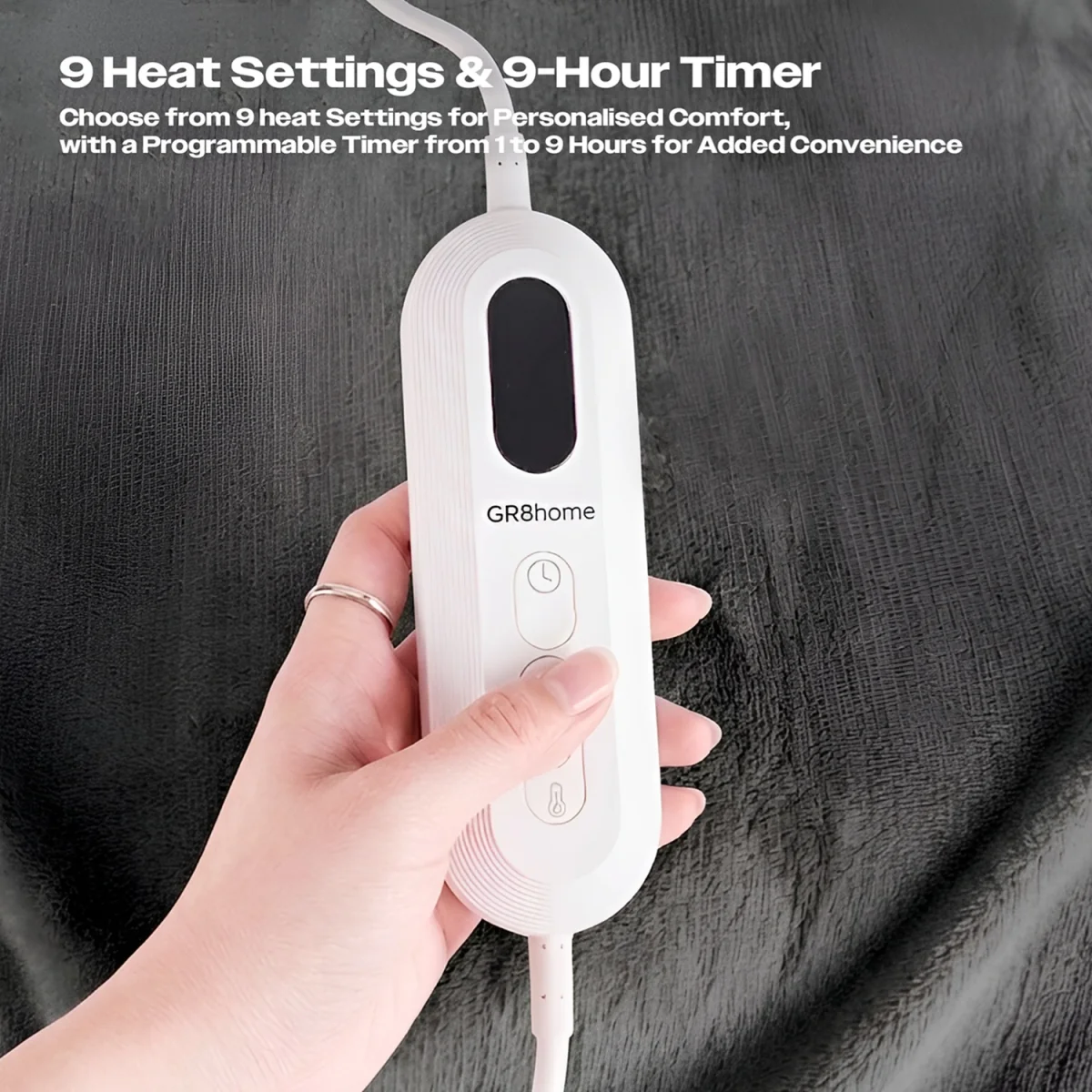 Electric Heated Blanket 160x130cm Adjustable Heat Settings Washable Throw - Grey – image 4