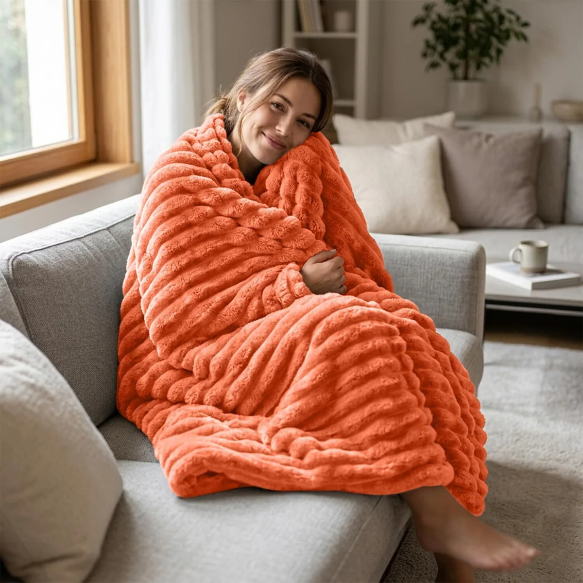 Casabella Throw Blanket - Ribbed Fleece Blanket – image 2