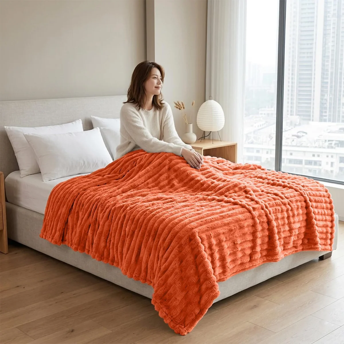 Casabella Throw Blanket - Ribbed Fleece Blanket – image 3
