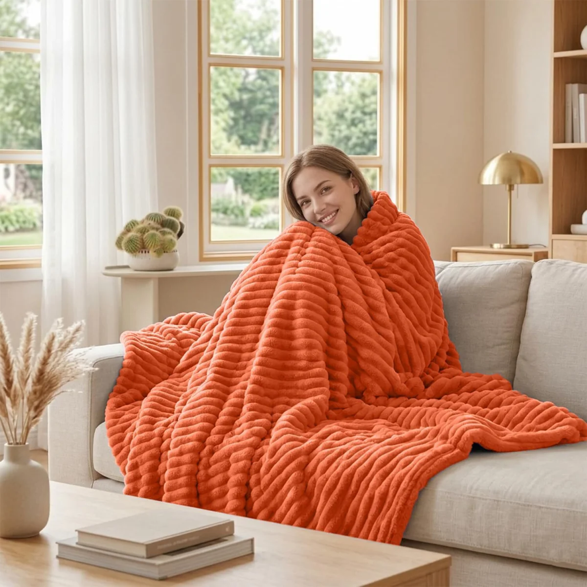 Casabella Throw Blanket - Ribbed Fleece Blanket – image 4