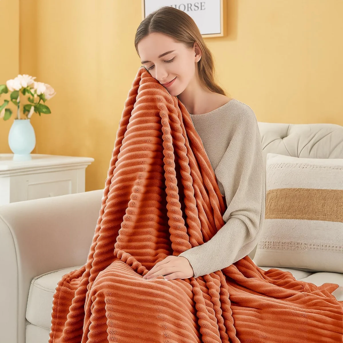 Casabella Throw Blanket - Ribbed Fleece Blanket – image 5