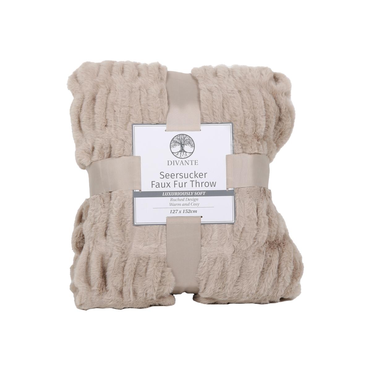 Seersucker Faux Fur Throw - Mink – image 1
