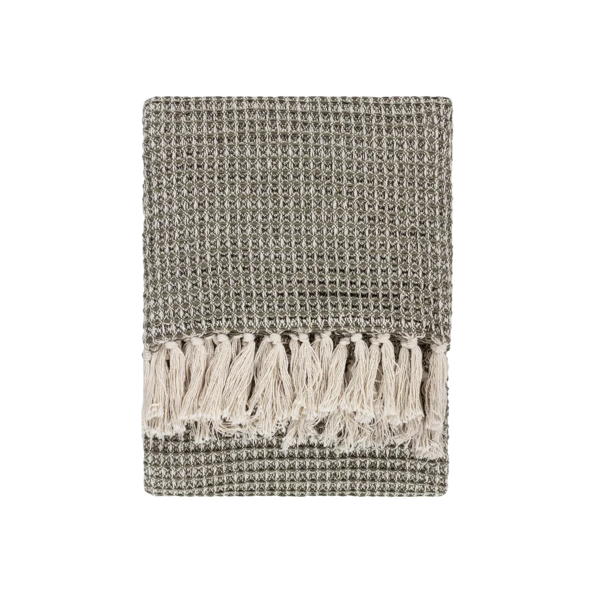 Lorne Waffle Fringed Throw - Lichen