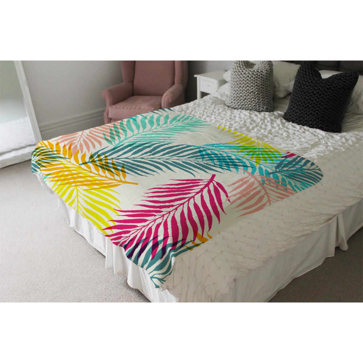 Multi Coloured Tropical Leaves Blanket - Blue – image 4