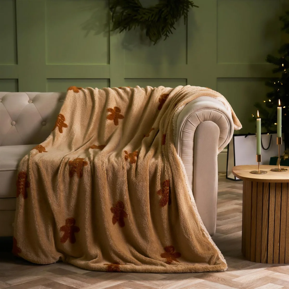 OHS Tuft Gingerbread Print Throw - Beige – image 2