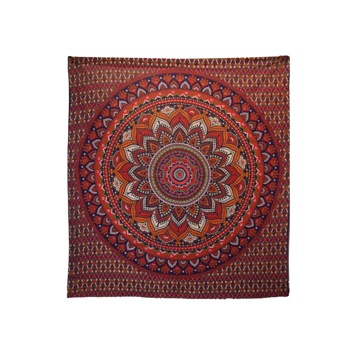 Double Cotton Bedspread Wall Hanging - Mandala Design, OrangeBlue - Orange