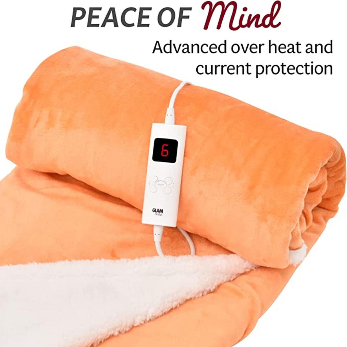 Heated Electric Throw Fleece Over Blanket Sofa Bed Large - Tangerine – image 2