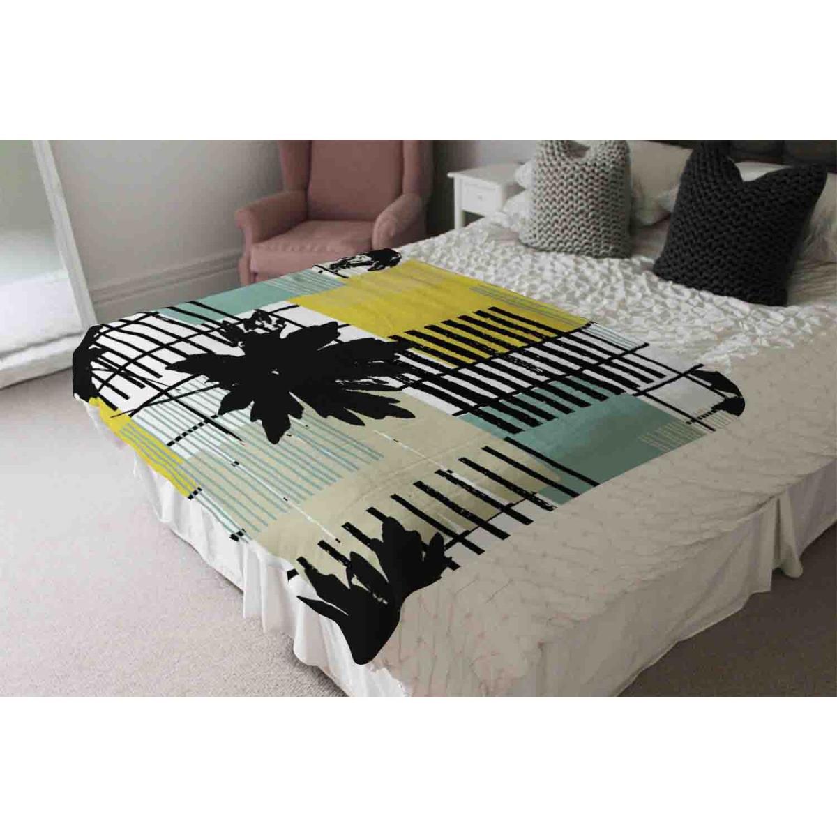 Geometric Shape Leaf Print In Yellow Green Blanket - Green – image 4