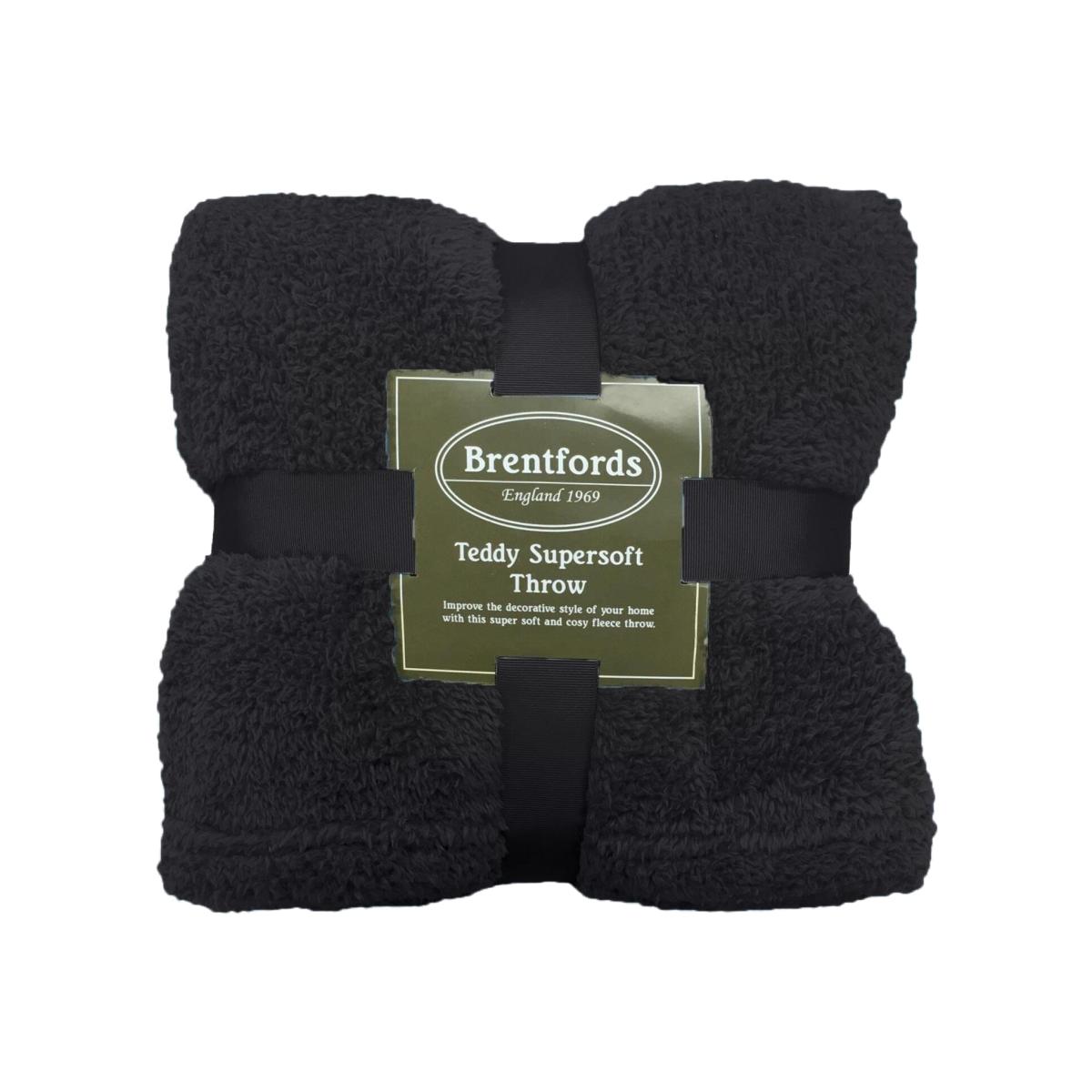 Brentfords Teddy Fleece Large Throw Over Bed Blanket - Black / 240cm