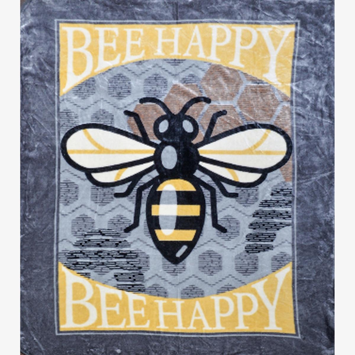 Bee Happy Soft Faux Mink Blanket - Blue