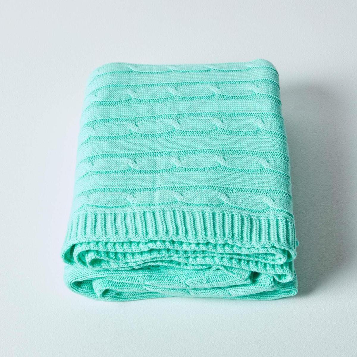 Homescapes Cotton Cable Knit Throw - Pastel Green / 170cm – image 2