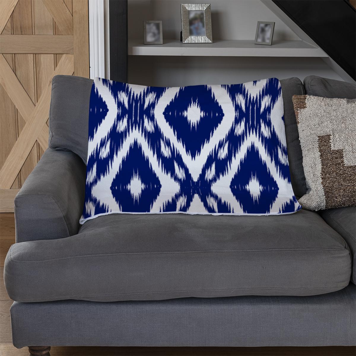 Tribal Art Ikat Ogee In Traditional Classic Blue Blanket - Blue – image 3