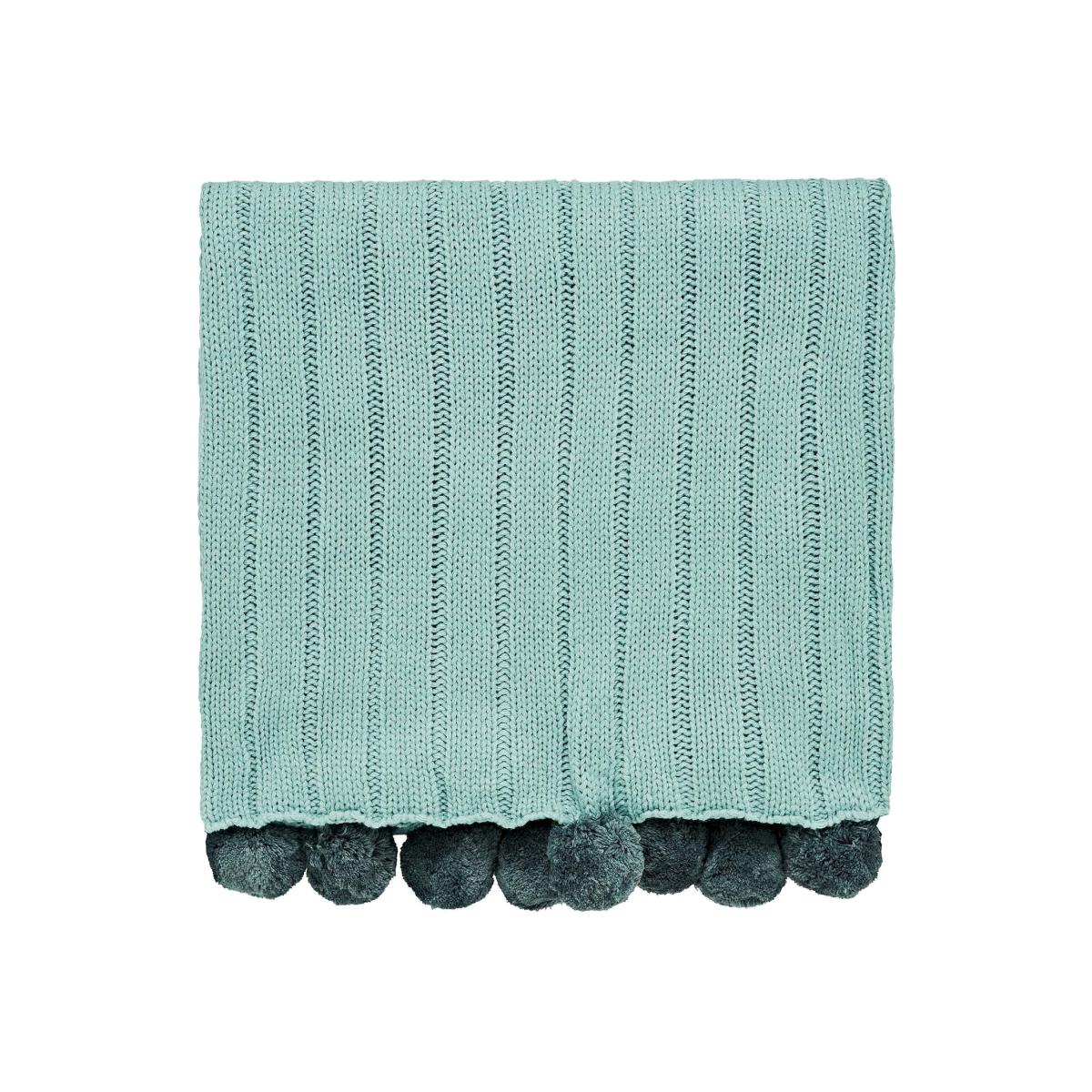 Liv Tolka Knitted Pom Pom Throw By Helena Springfield in Teal Green