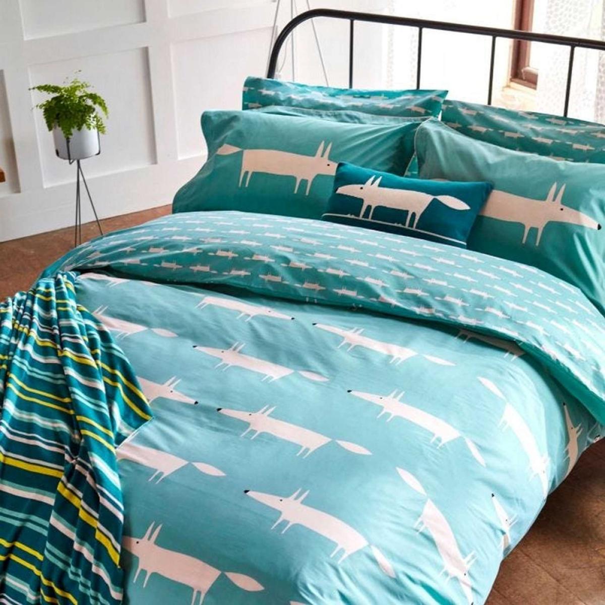 Mr Fox Striped Knitted Throw By Scion in Teal Green – image 2
