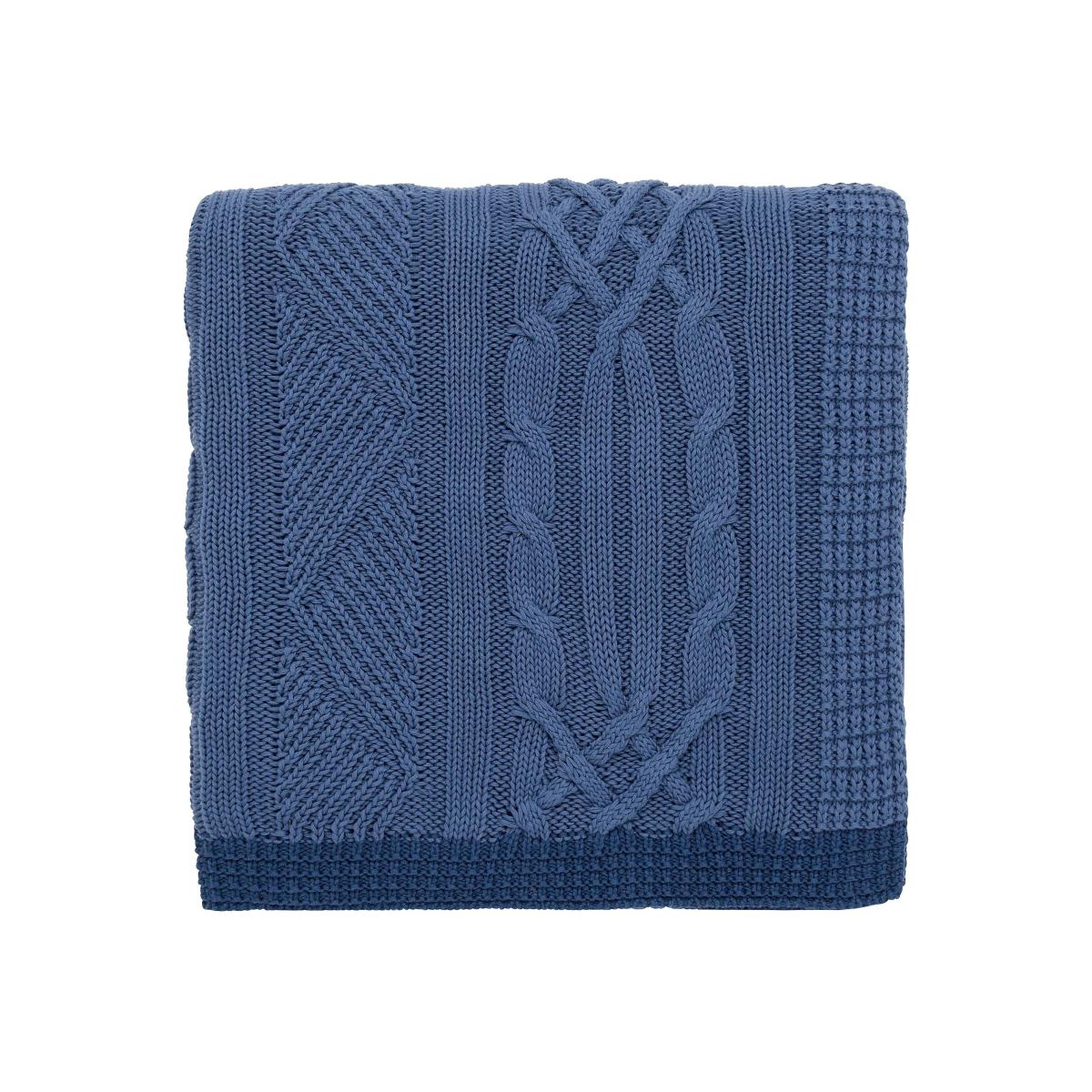 Coastal Cable Knitted Cotton Throw by Joules in Blue – image 1