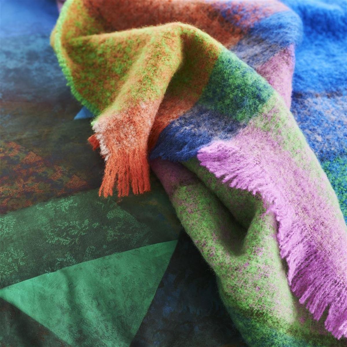 Varanasi Fuchsia Mohair Throw in Green By Designers Guild – image 2