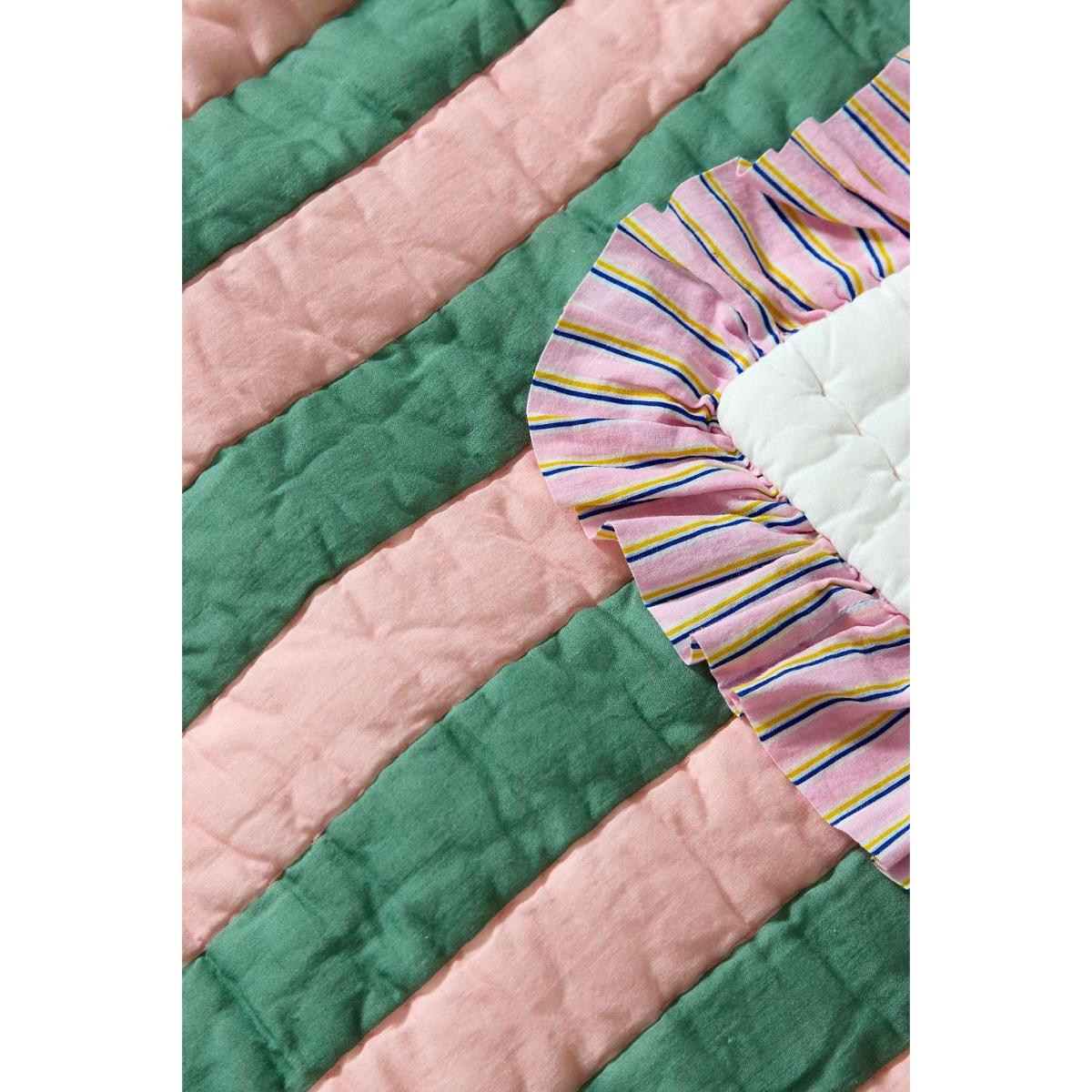 Pink & Green Stripe Quilted Throw - Pink 152cm x 127cm at Urban Outfitters – image 3