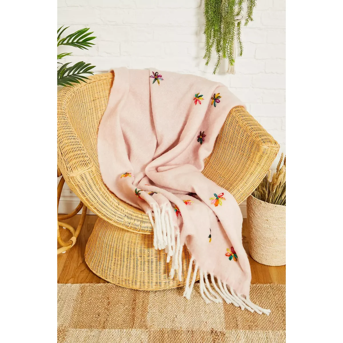 Embellished Floral Throw Blanket - Pink ALL at Urban Outfitters – image 2