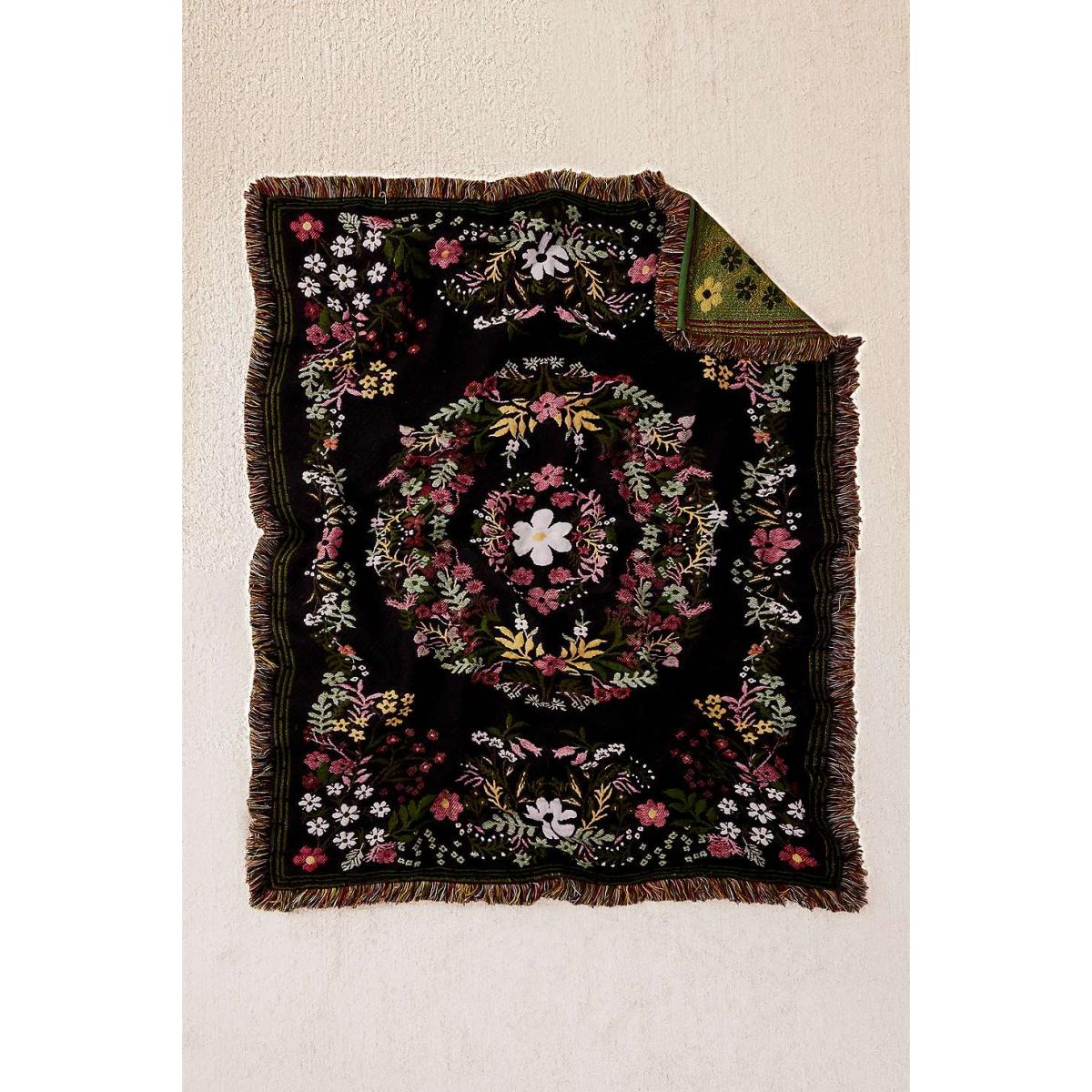 Dark Floral Art Throw - Black ALL at Urban Outfitters – image 2