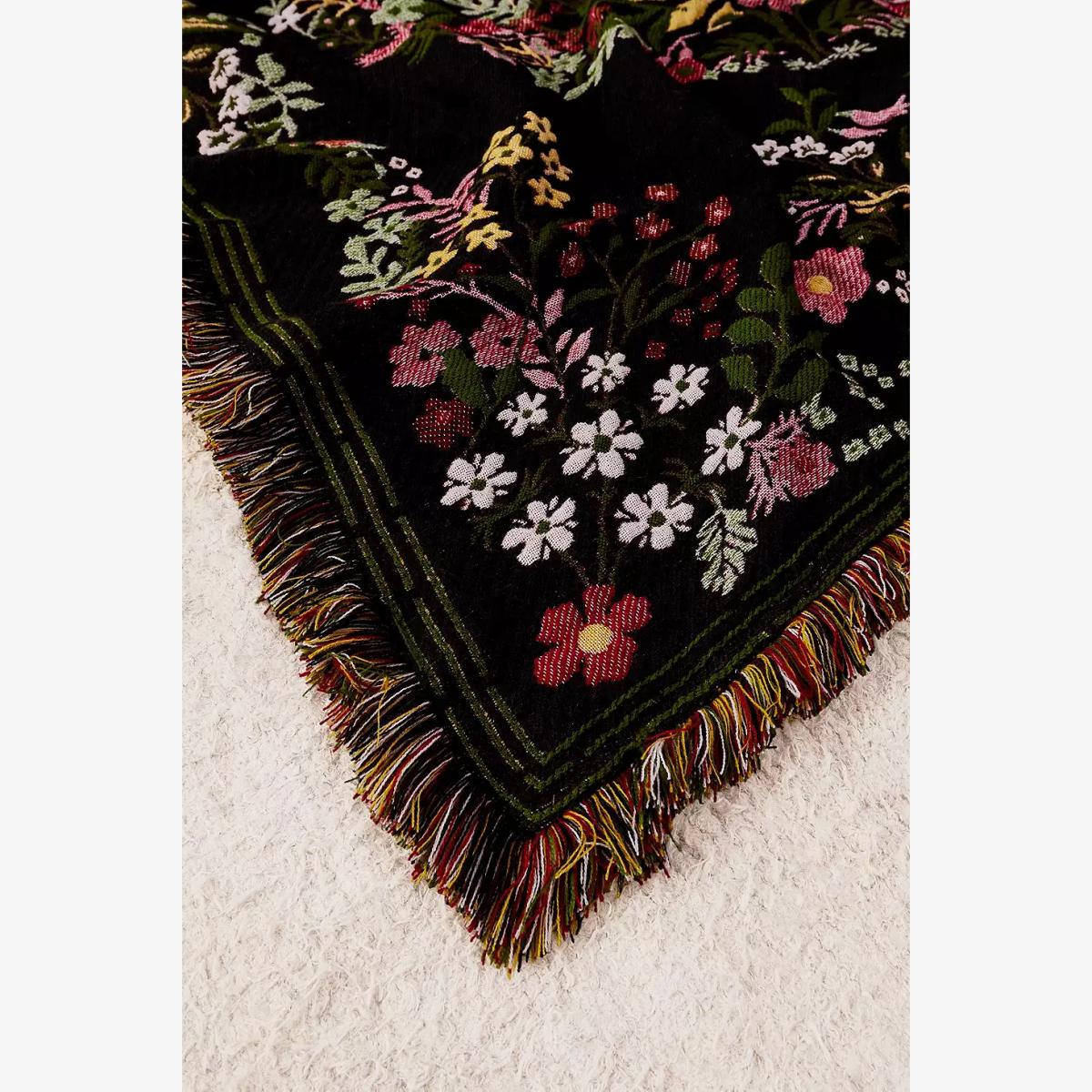 Dark Floral Art Throw - Black ALL at Urban Outfitters – image 1
