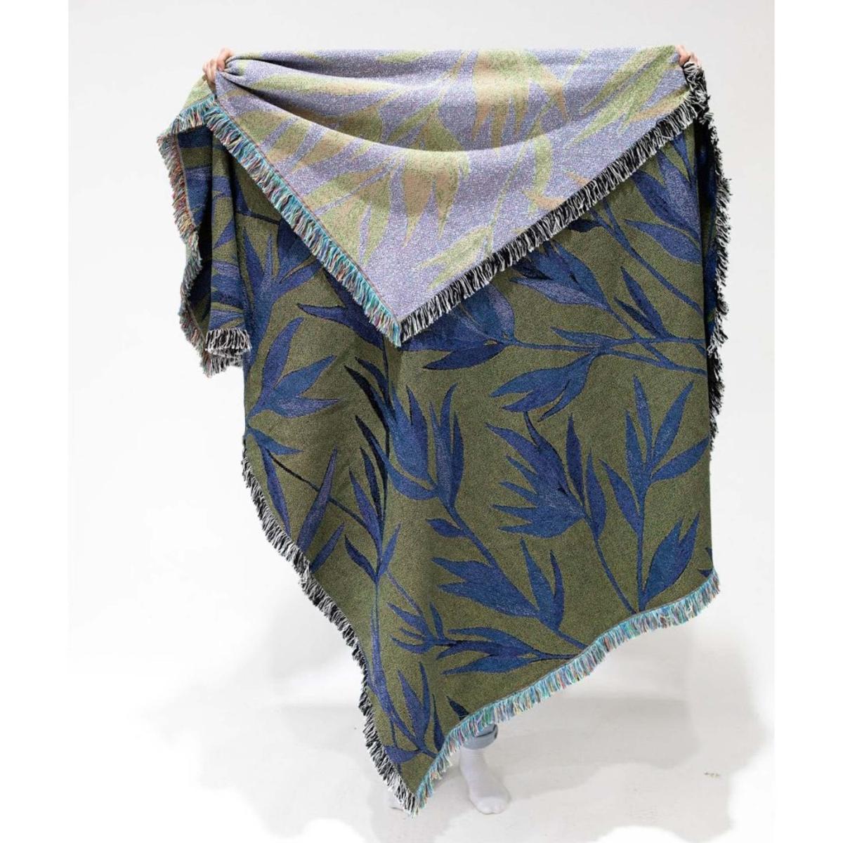 Brown / Blue / Green Growth Olive Green, Blue, Recycled Cotton Woven Throw One Size Rosanna Corfe – image 4