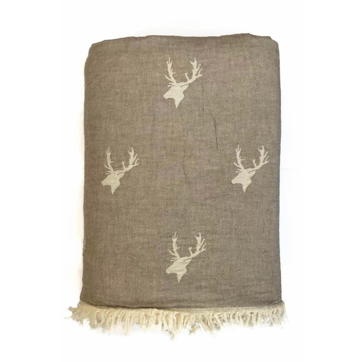 Brown Stag Fleece Lined Throw - Taupe One Size Ailera – image 2