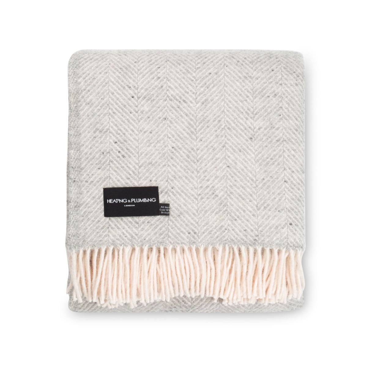 Traditional Herringbone Pure New Wool Blanket - Light Grey | Heating & Plumbing London – image 2