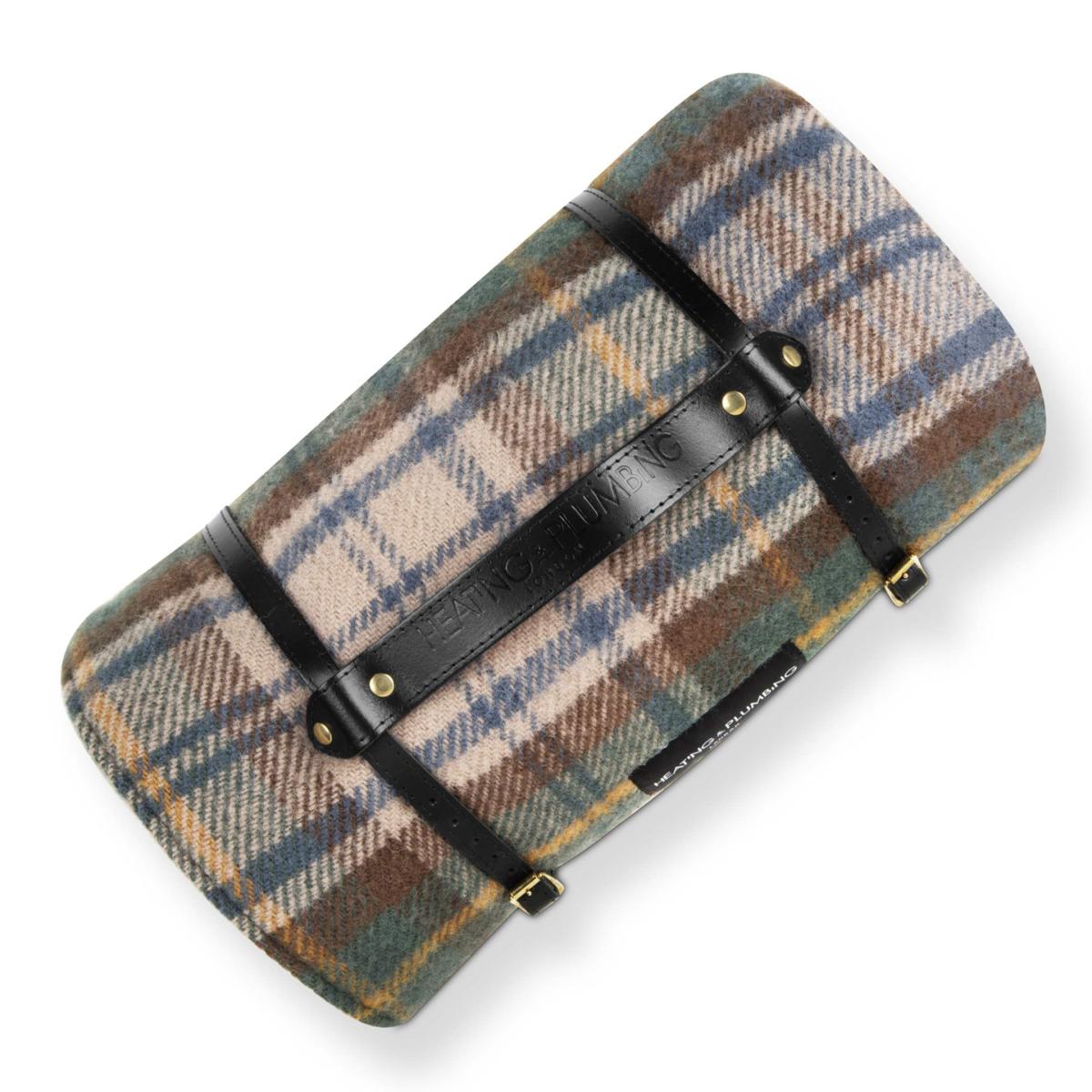 Black / Brown Pure New Wool Picnic Blanket -  Glen Coe -Black Strap | Heating & Plumbing London – image 2