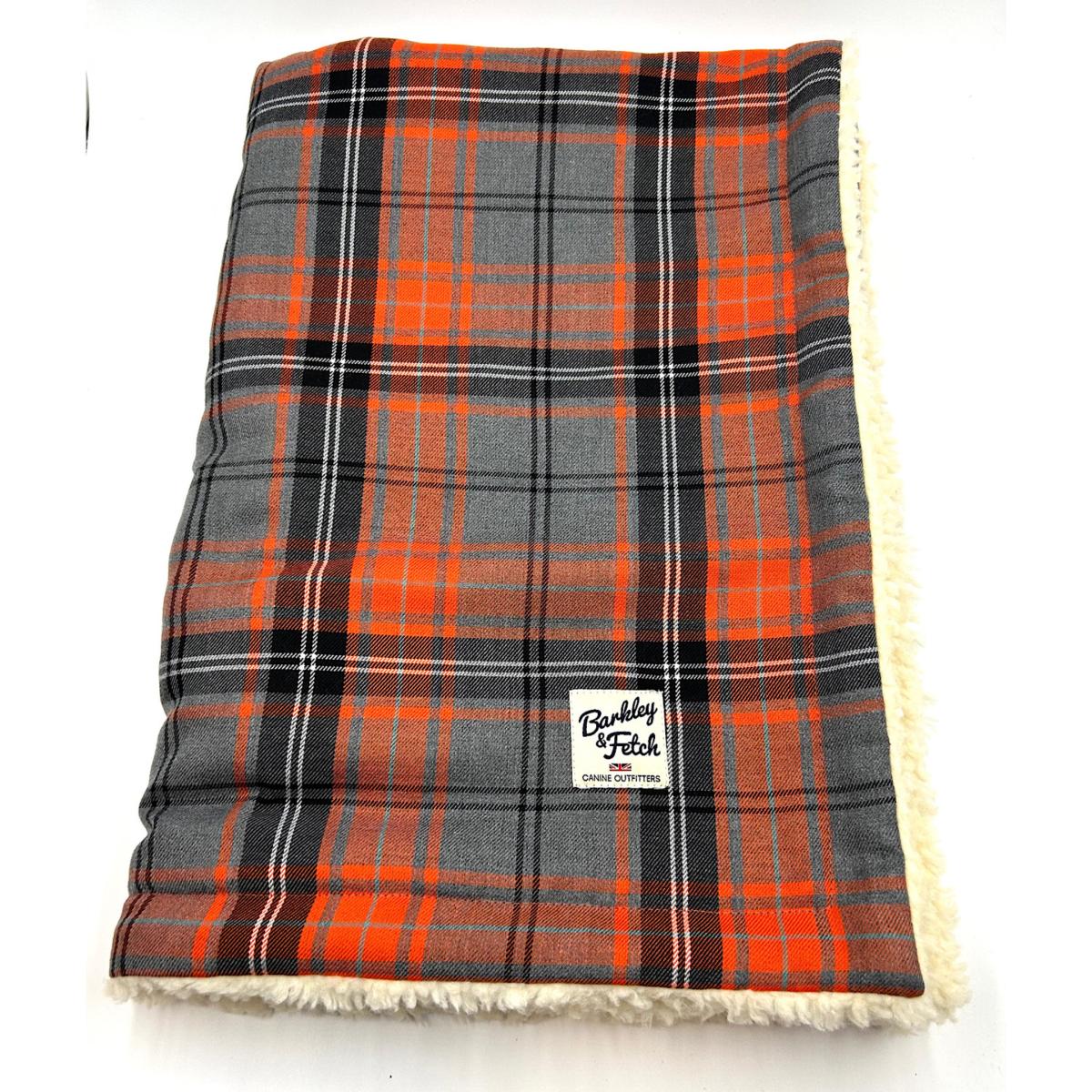 Yellow / Orange Orange/Grey Tartan Dog Blanket | One Size | Barkley & Fetch – image 2