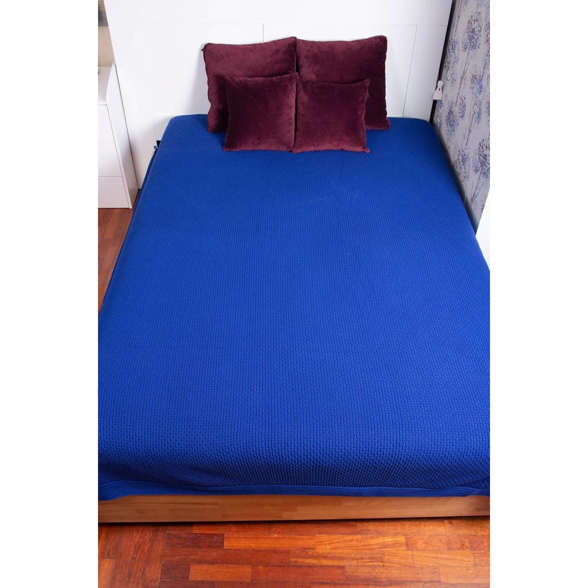 Ridge Knit Pure Cotton Double Blanket In Royal Blue | One Size | Peraluna – image 3
