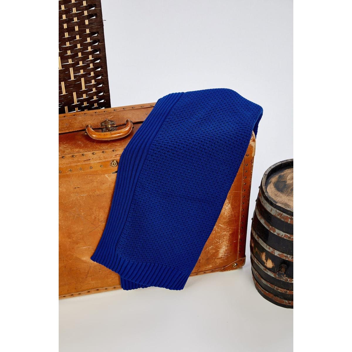 Ridge Knit Pure Cotton Double Blanket In Royal Blue | One Size | Peraluna – image 5
