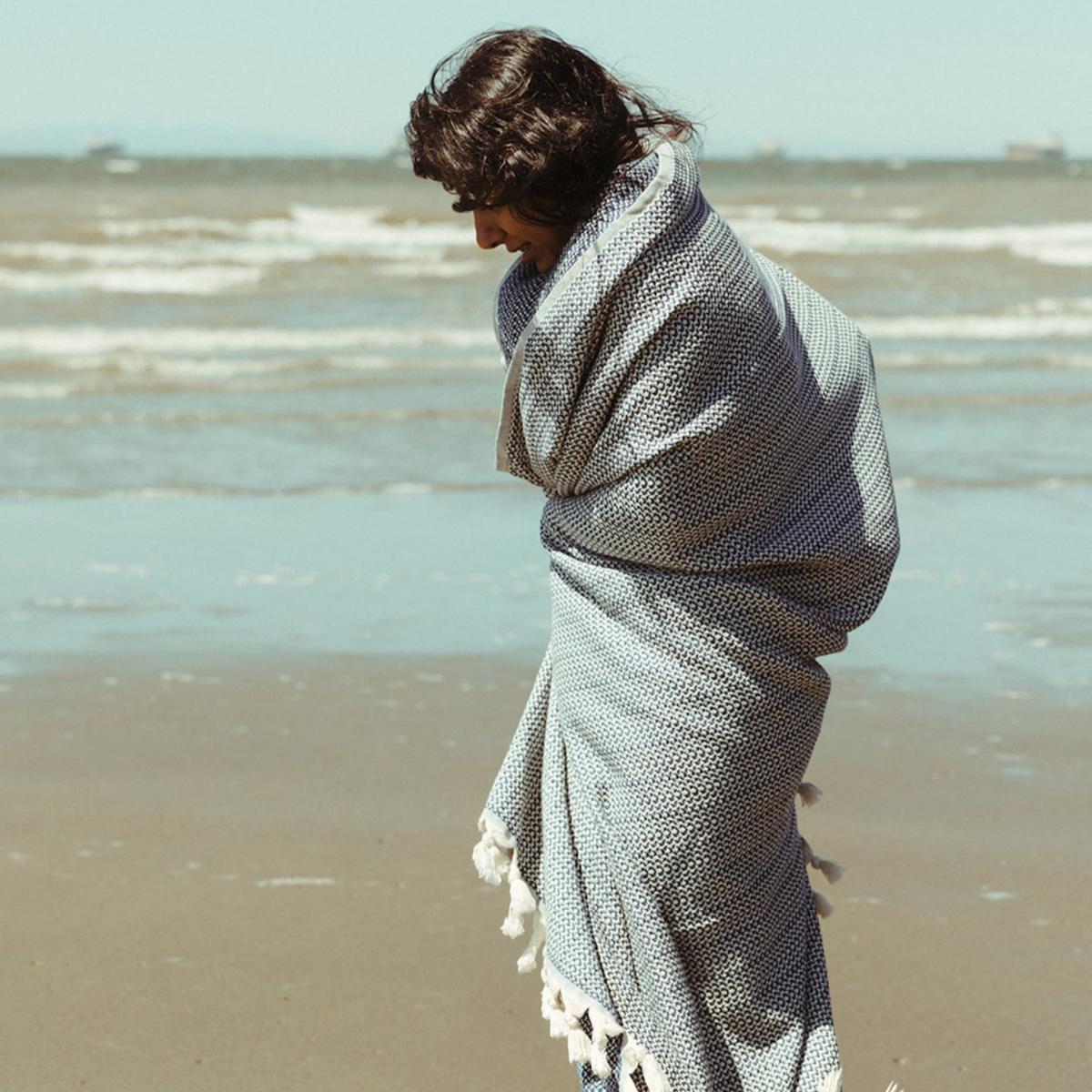 Blue Organic Cotton Handwoven Blankets - Ocean One Size Droplet Home Goods – image 2