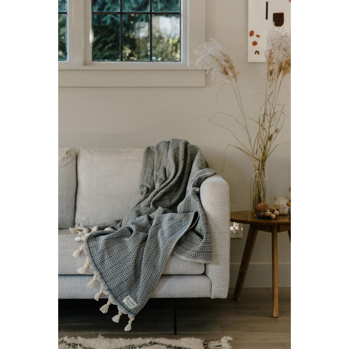 Blue Organic Cotton Handwoven Blankets - Ocean One Size Droplet Home Goods – image 3