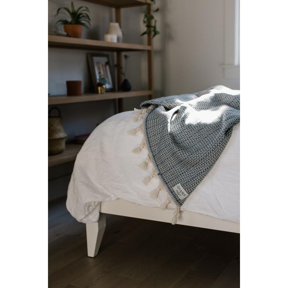 Blue Organic Cotton Handwoven Blankets - Ocean One Size Droplet Home Goods – image 5
