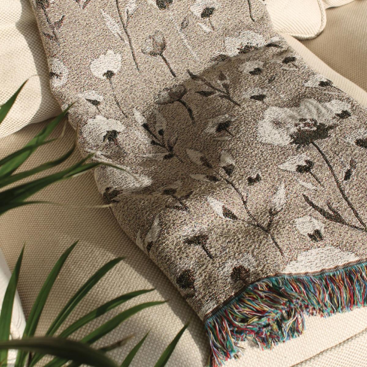 Vilda Floral Beige Recycled Cotton Woven Throw One Size Rosanna Corfe – image 4